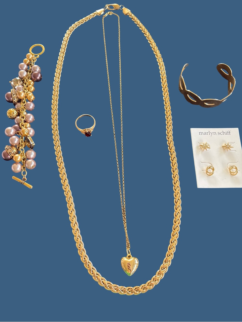 Marlyn Schiff Gold Heart Pendant Layered Necklace Set